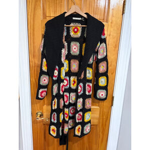 Alice Olivia Jillian Crochet Granny Square Belted Cardigan Boho Festival Luxe XS